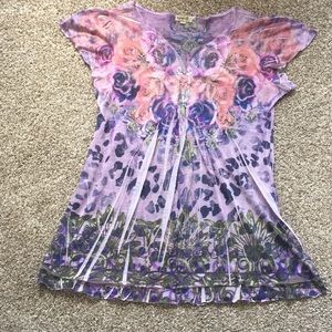 Pink and purple capped sleeves L